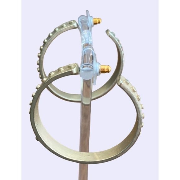 Gold-Tone Wide Hoop Earrings With Embossed Circle Pattern For Women - Picture 4 of 5